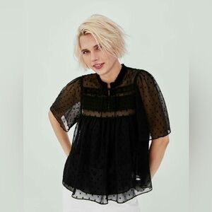 ZARA black dots mesh top size S